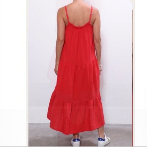 Xirena Cara Red Cotton Gauze Tiered Spaghetti Strap Sleeveless Midi Dress Medium - Picture 16 of 16